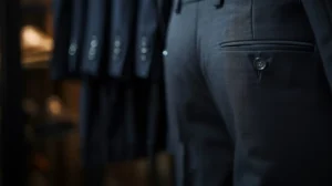 A outlet de roupas multimarcas tem um terno pendurado em um cabide.