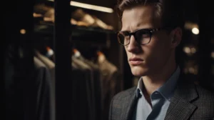 Um jovem de terno dentro de um armário.