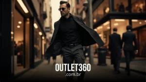 Um homem de roupa escura e óculos de sol caminha confiantemente por uma rua da cidade com o texto outlet360.com.br na parte inferior.