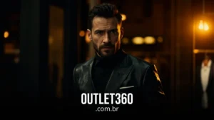 Um homem em um terno escuro está em um ambiente interno com luzes desfocadas ao fundo; o texto diz "OUTLET360.com.br" na parte inferior.
